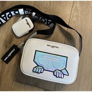 Karl Lagerfeld Paris White Crossbody Bag Women's Iridescent Karl‎ Charm New